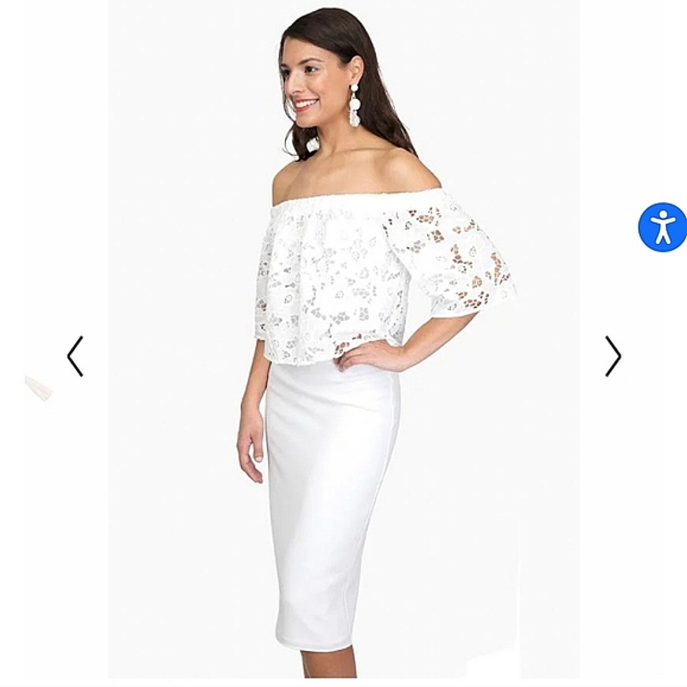 Shoshanna Astor white coctail eyelet midi dress off the shoulder Size 4 _Small